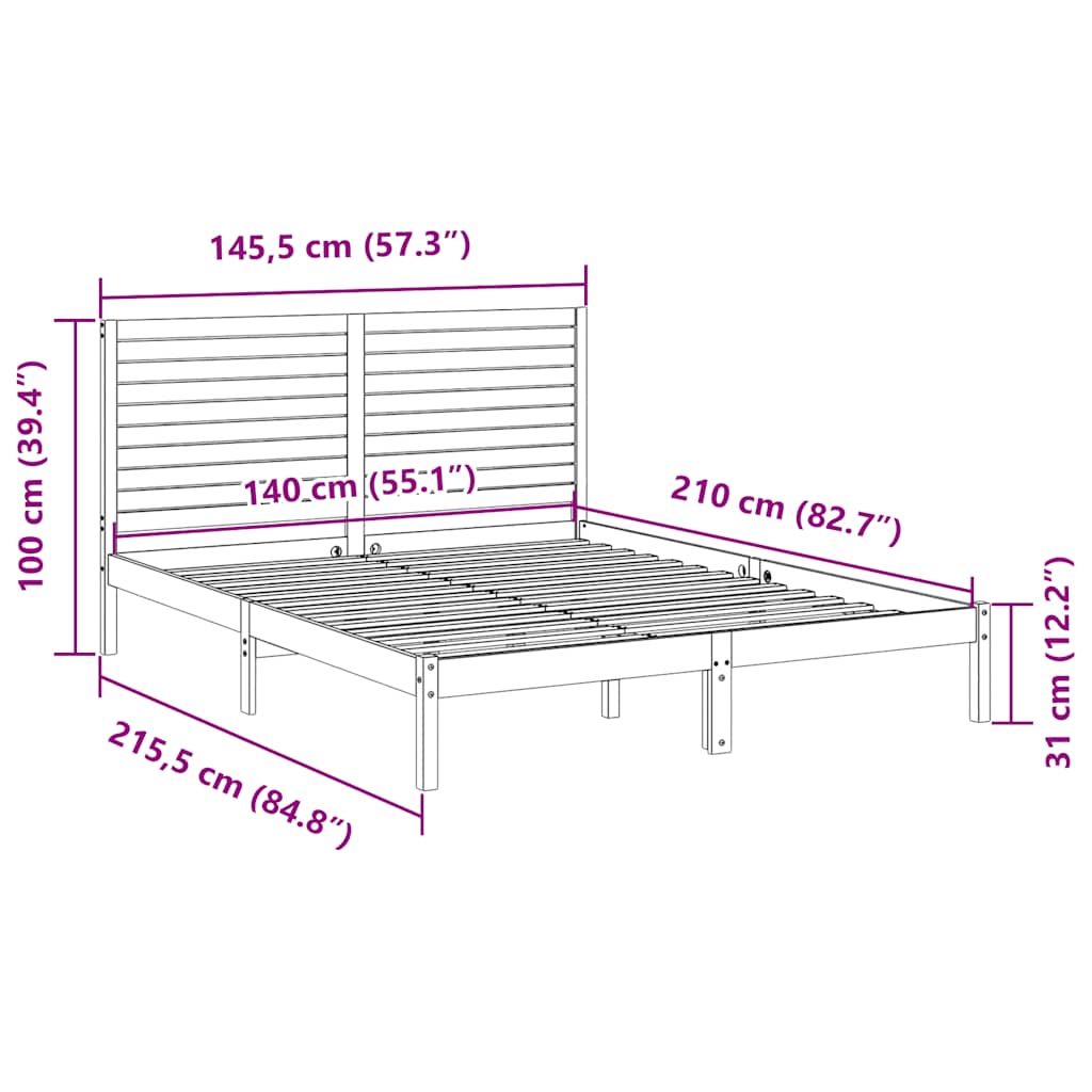 Bedframe extra lang zonder matras massief hout wit 140x210 cm is nu te koop bij PeponiXL, paradijselijk wonen!
