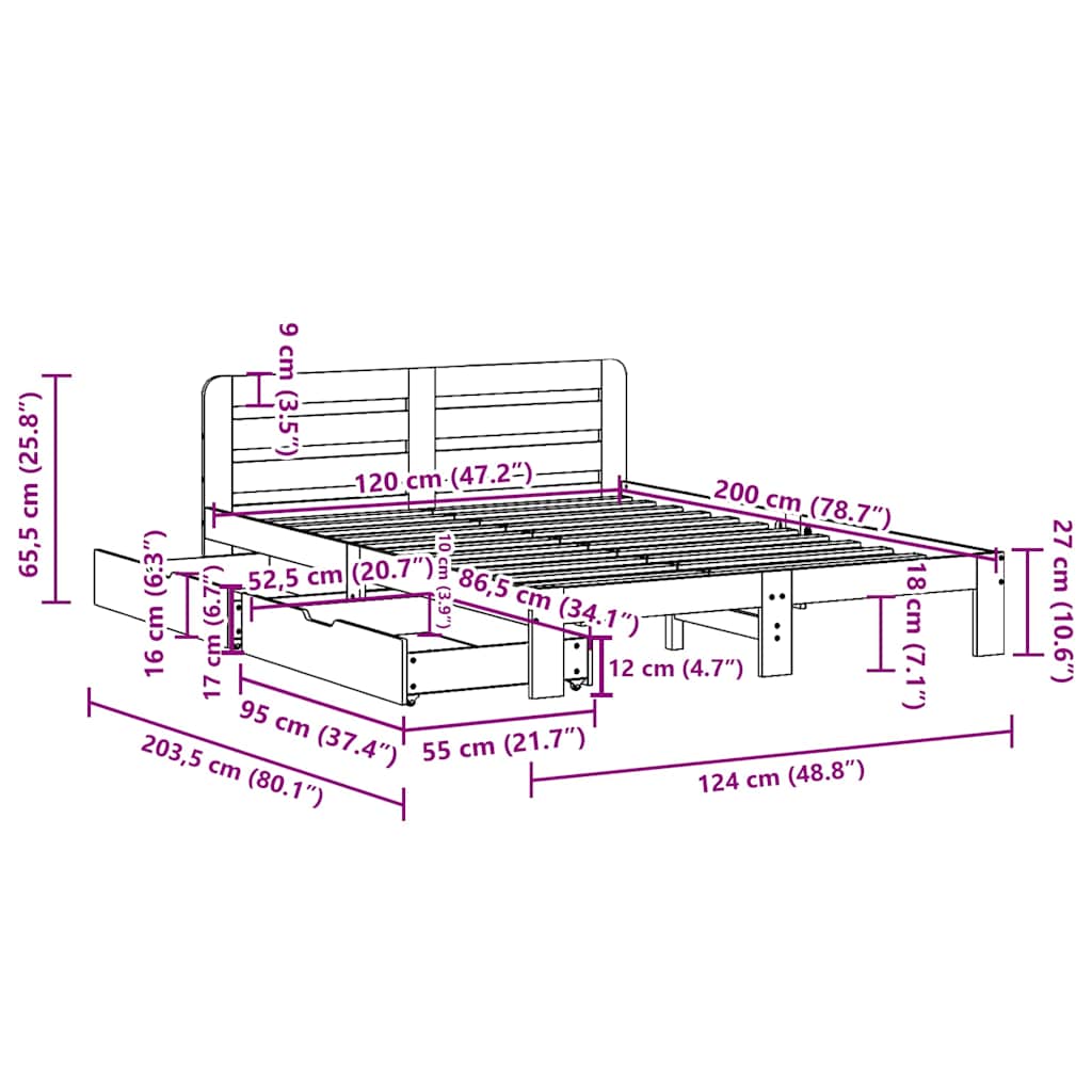 Bedframe zonder matras massief grenenhout wasbruin 120x200 cm is nu te koop bij PeponiXL, paradijselijk wonen!