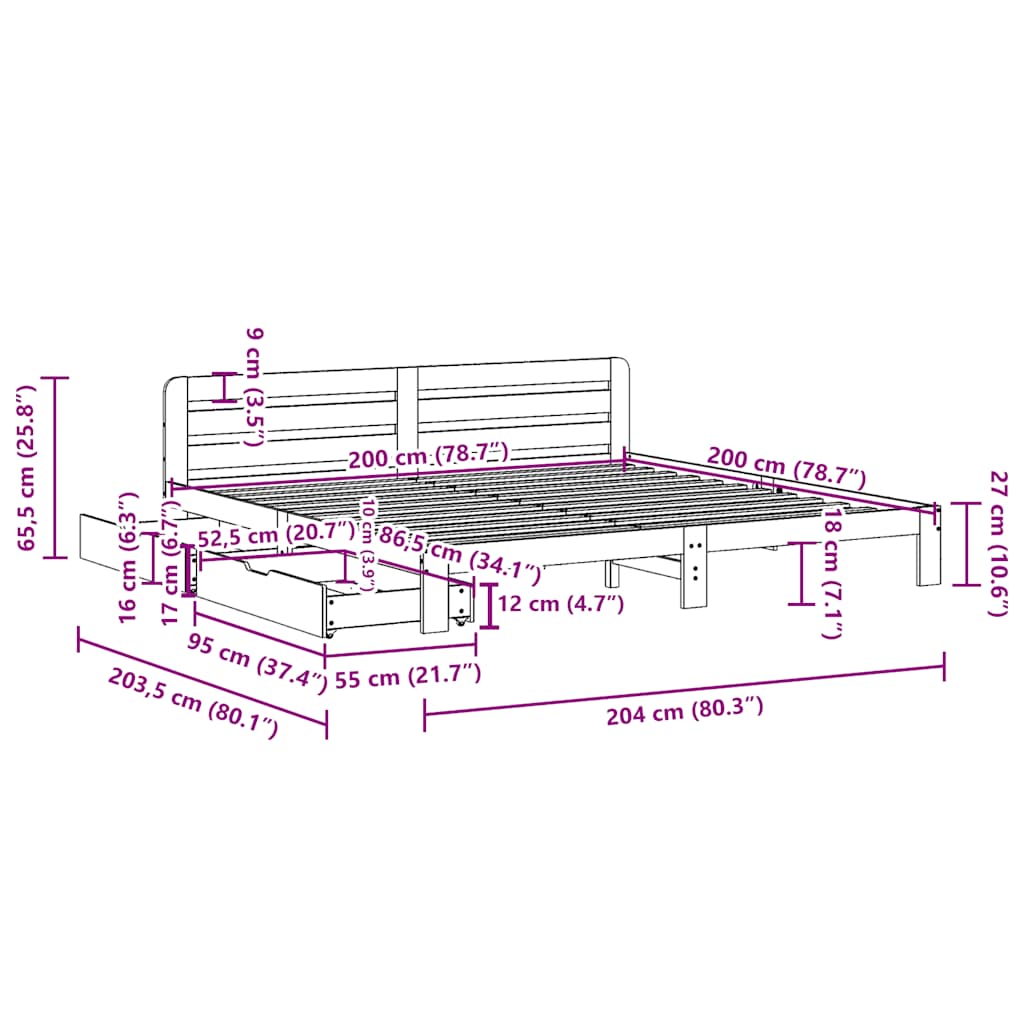 Bedframe zonder matras massief grenenhout wasbruin 200x200 cm is nu te koop bij PeponiXL, paradijselijk wonen!