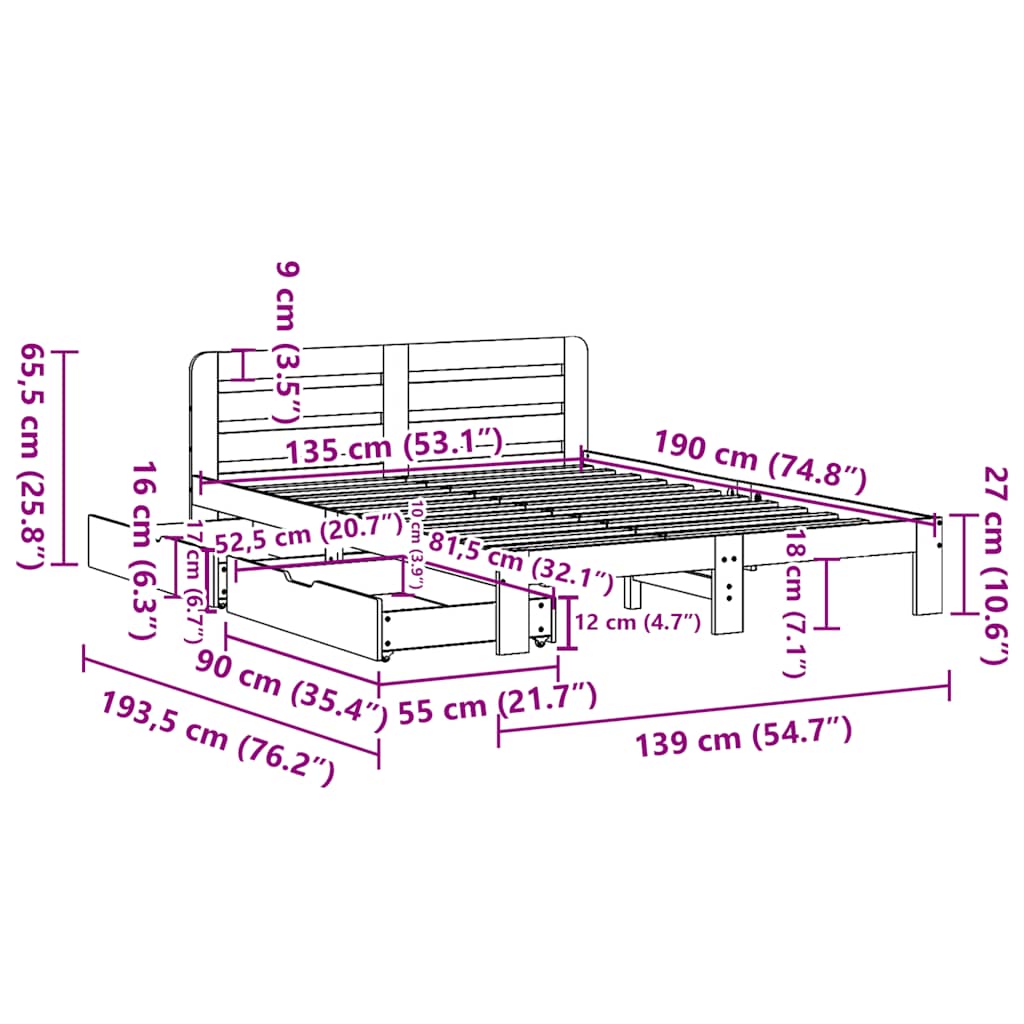 Bedframe zonder matras massief grenenhout 135x190 cm is nu te koop bij PeponiXL, paradijselijk wonen!