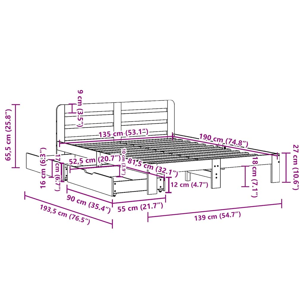 Bedframe zonder matras massief grenenhout wit 135x190 cm is nu te koop bij PeponiXL, paradijselijk wonen!