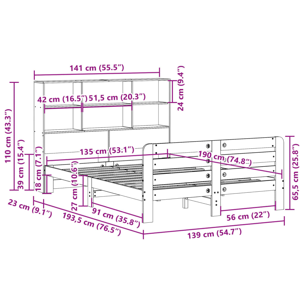 Bedframe zonder matras massief grenenhout wasbruin 135x190 cm is nu te koop bij PeponiXL, paradijselijk wonen!