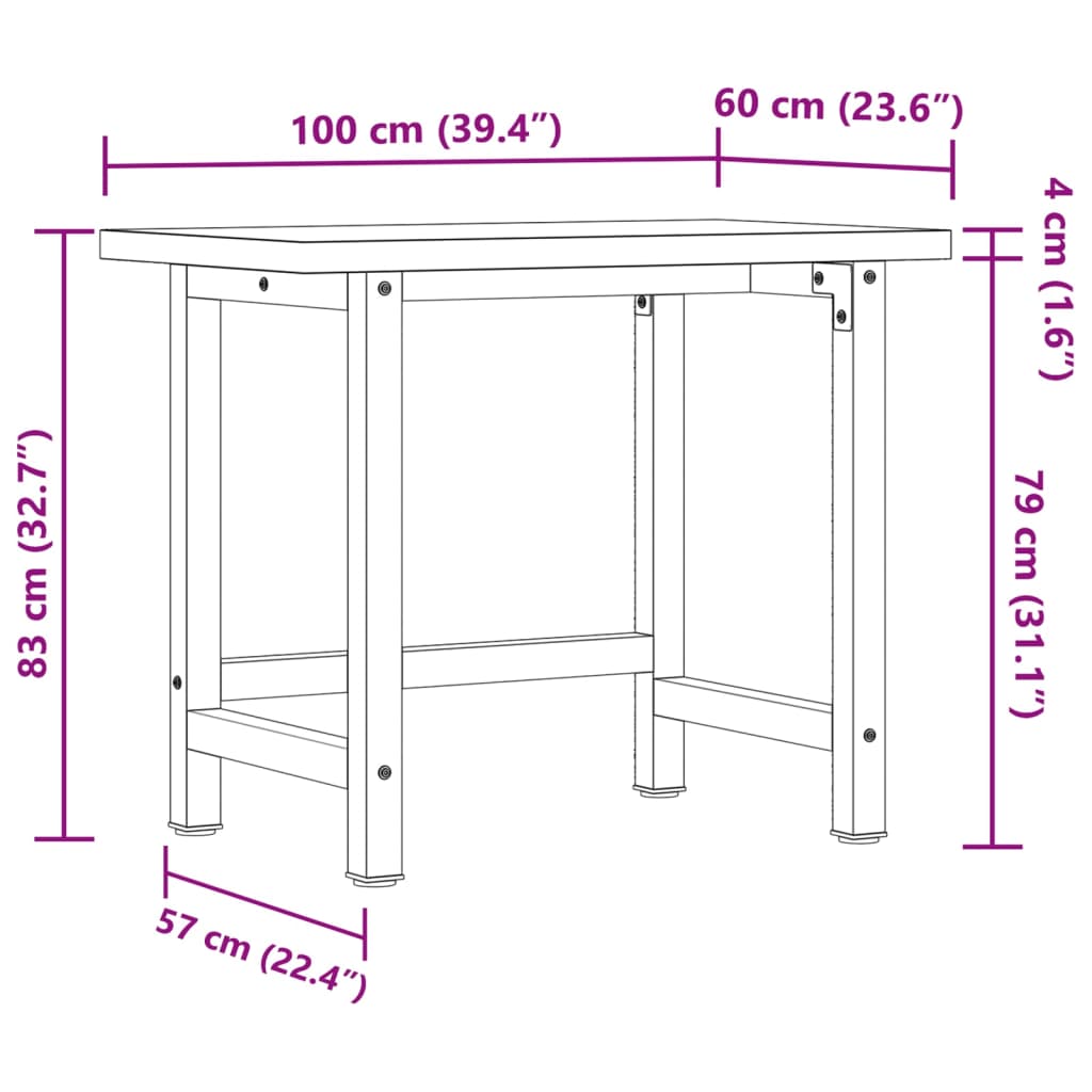 Werkbank rechthoekig 100x60x83 cm massief acaciahout is nu te koop bij PeponiXL, paradijselijk wonen!