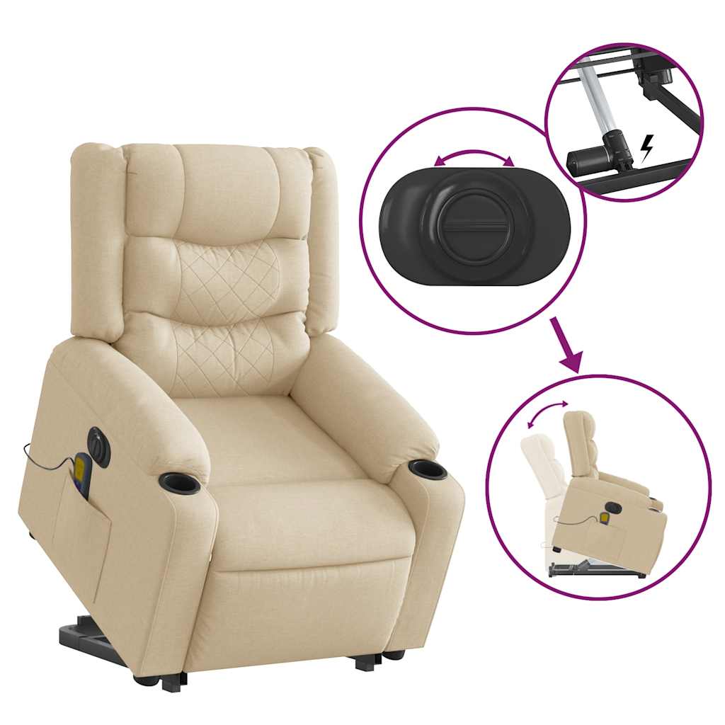 Sta-op-massagestoel elektrisch verstelbaar stof crèmekleurig is nu te koop bij PeponiXL, paradijselijk wonen!