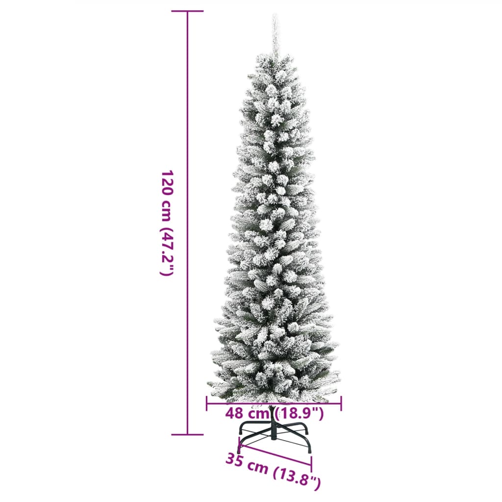 Kunstkerstboom met sneeuw smal 120 cm PVC en PE is nu te koop bij PeponiXL, paradijselijk wonen!