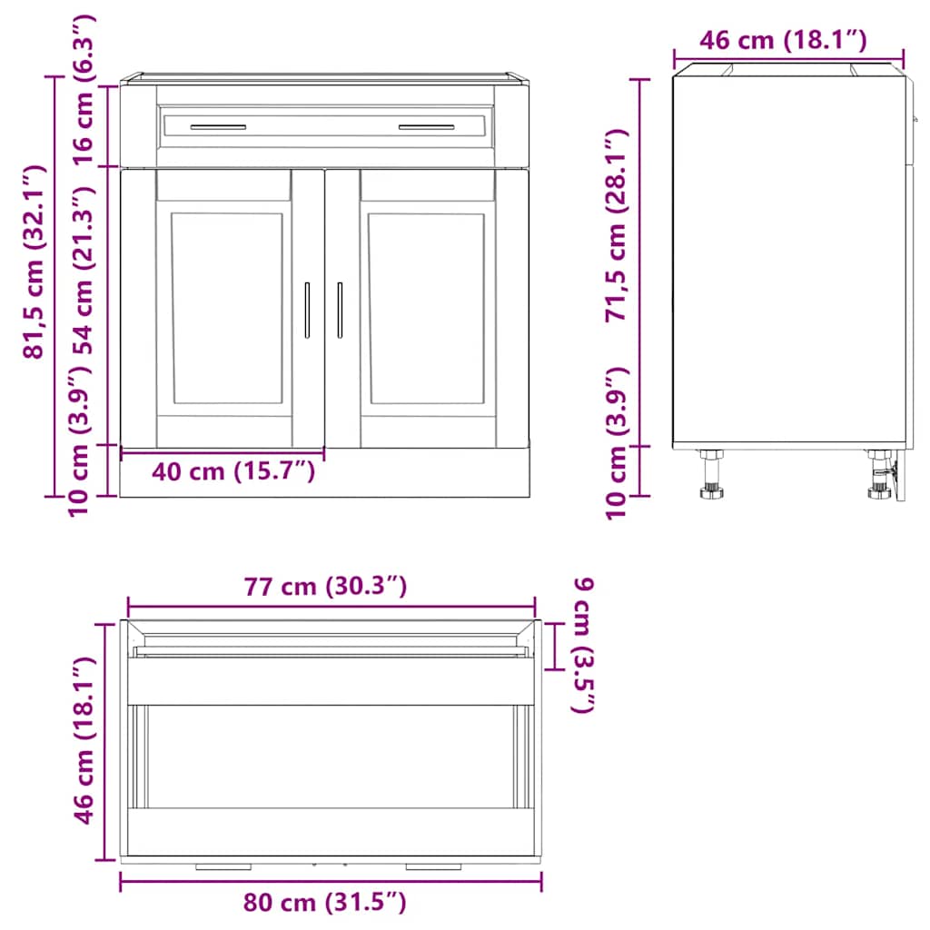 Onderkast "Porto" bewerkt hout bruin eikenkleur is nu te koop bij PeponiXL, paradijselijk wonen!