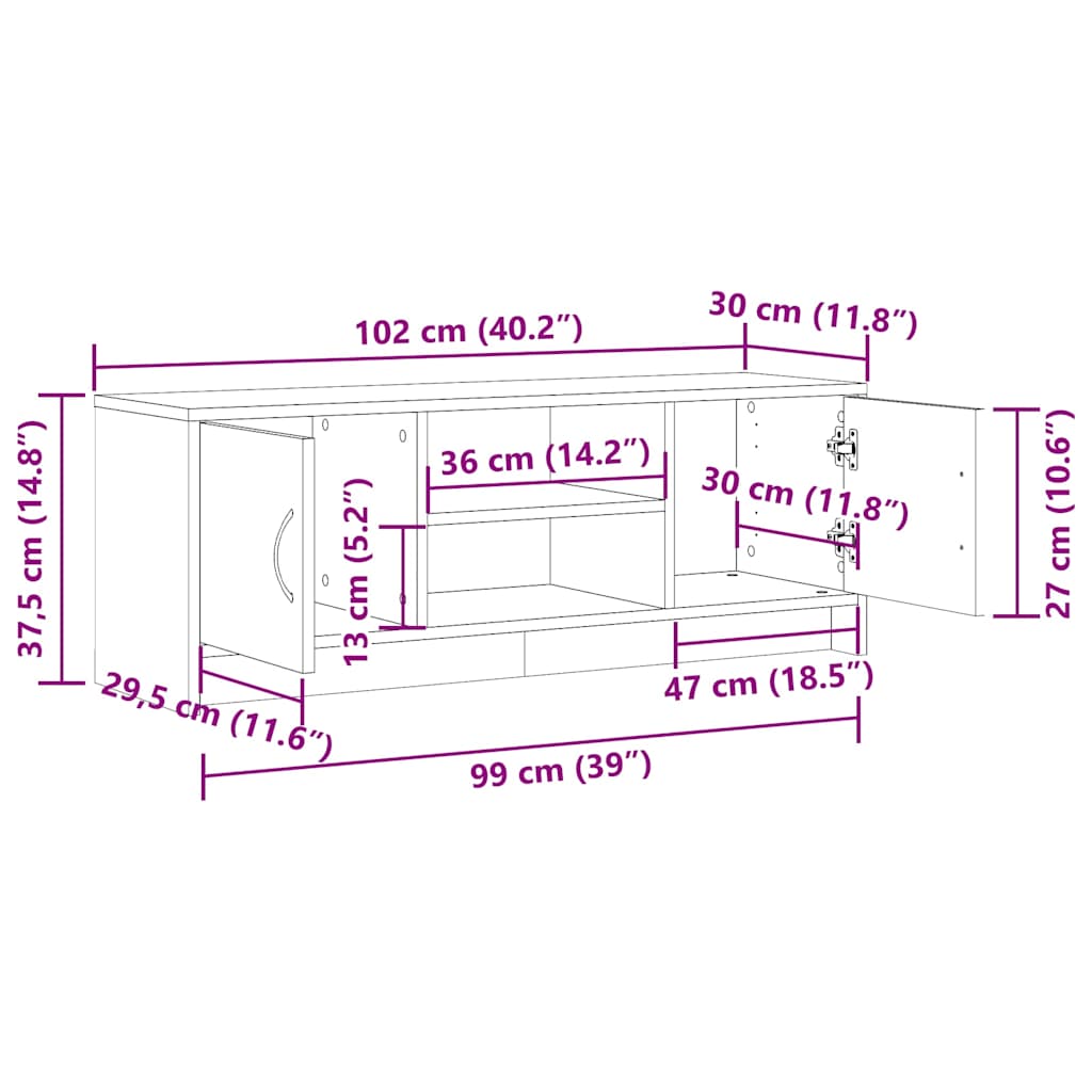 Tv-meubel 102x30x37,5 cm bewerkt hout oud houtkleurig is nu te koop bij PeponiXL, paradijselijk wonen!