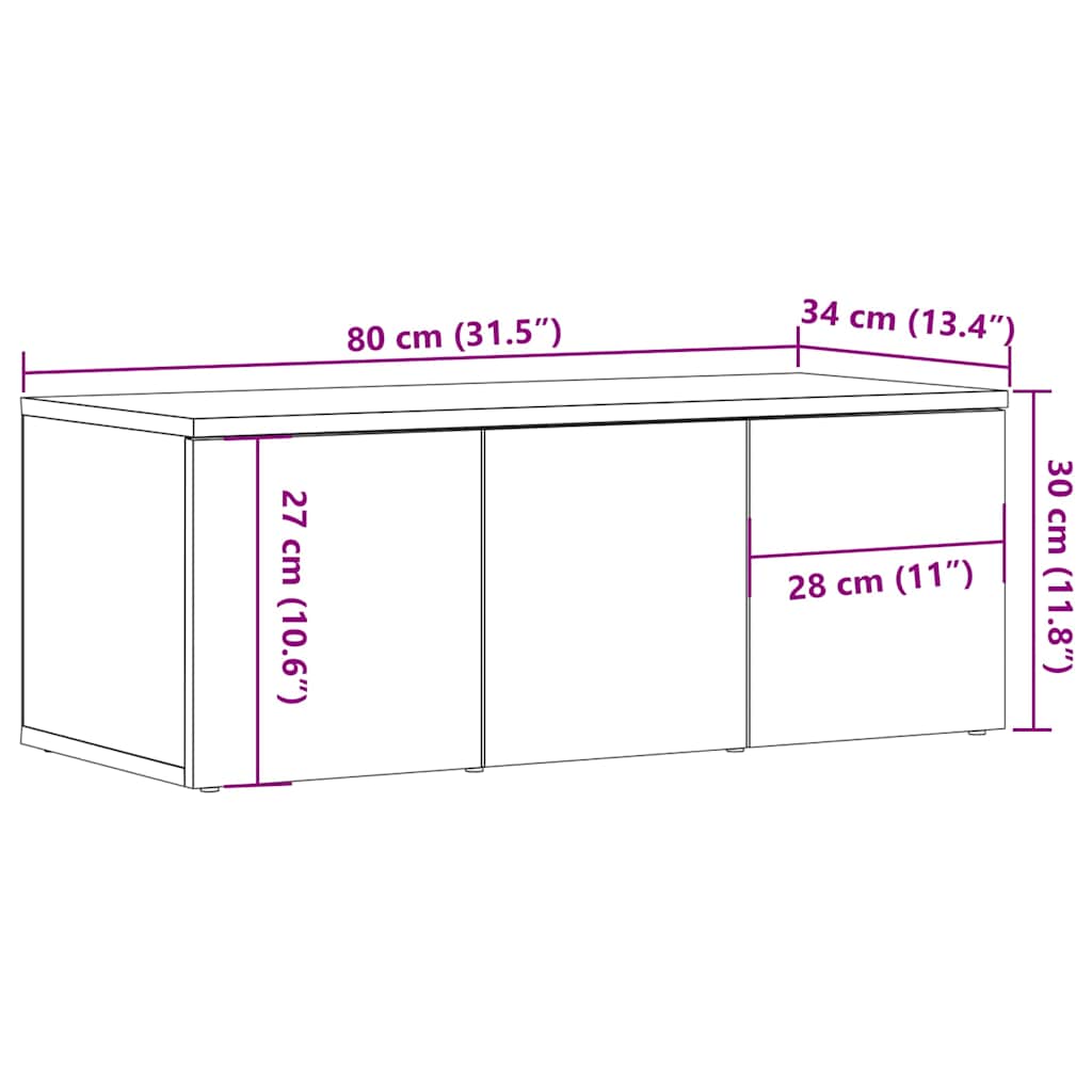 Tv-meubel 80x34x30 cm bewerkt hout oud houtkleurig is nu te koop bij PeponiXL, paradijselijk wonen!