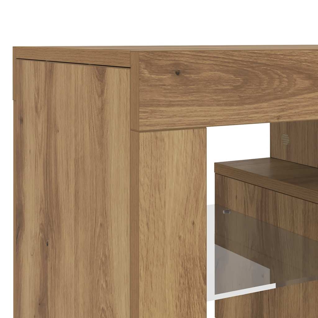 Tv-meubel met LED 140x36,5x40 cm bewerkt hout artisanaal eiken is nu te koop bij PeponiXL, paradijselijk wonen!