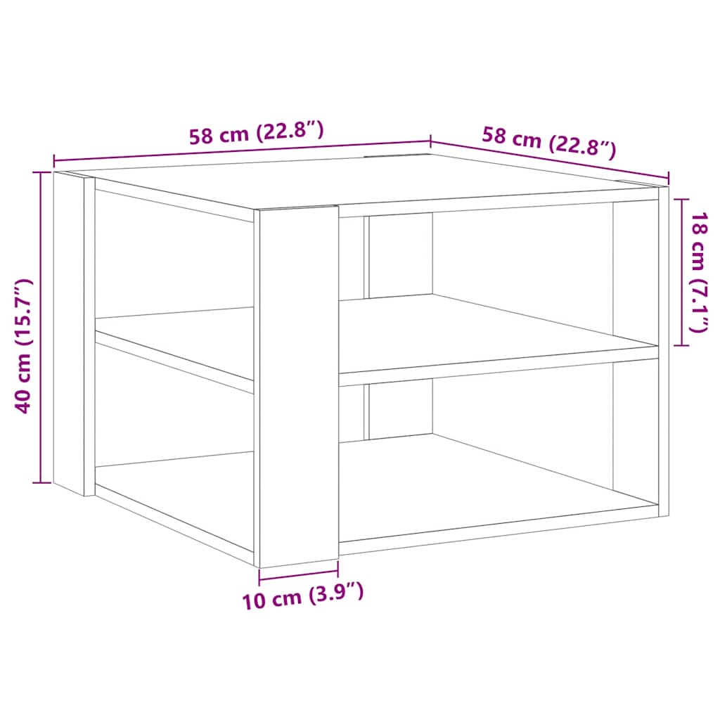 Salontafel 58x58x40 cm bewerkt hout artisanaal eikenkleurig is nu te koop bij PeponiXL, paradijselijk wonen!