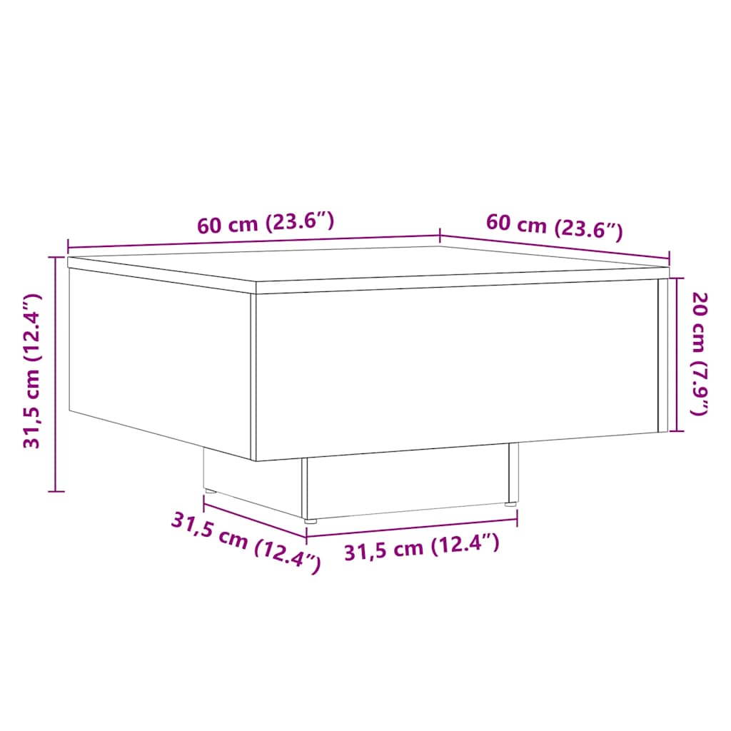 Salontafel 60x60x31,5 cm bewerkt hout artisanaal eikenkleur is nu te koop bij PeponiXL, paradijselijk wonen!