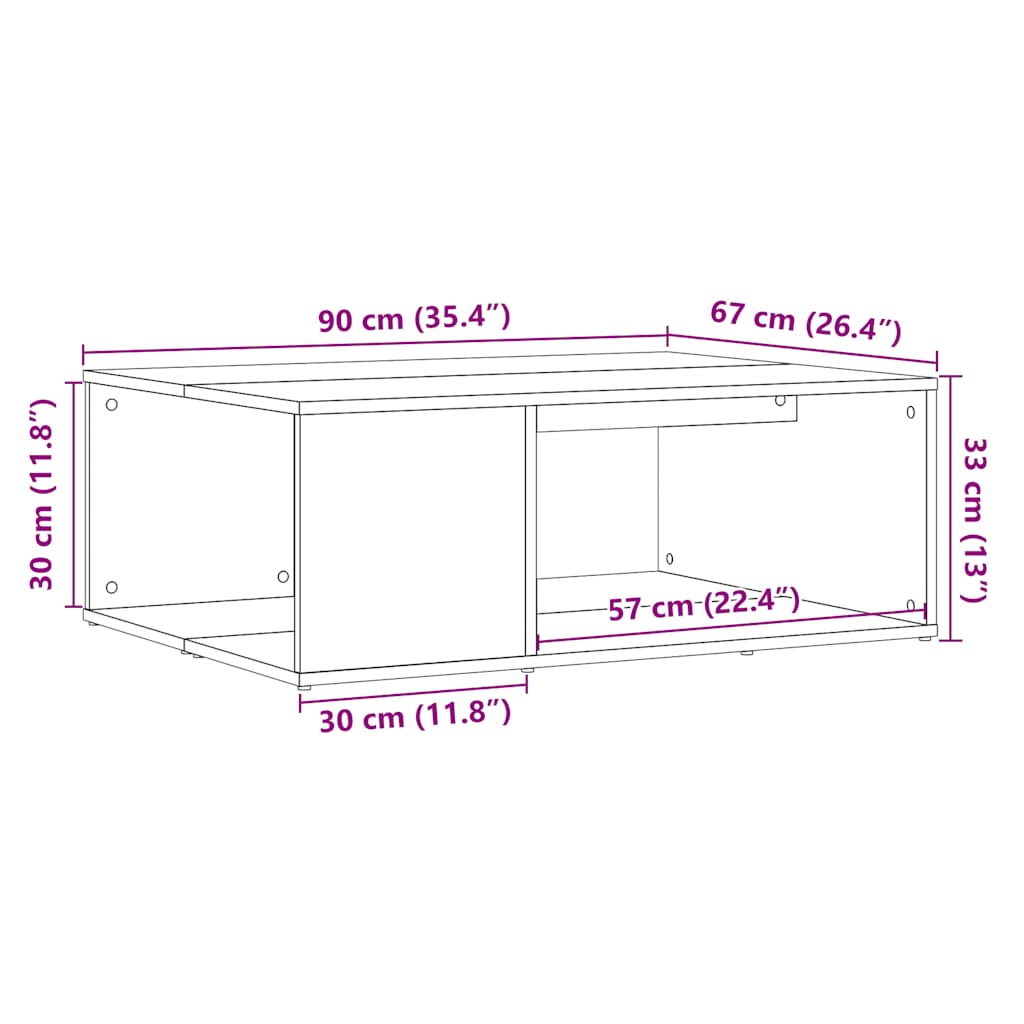 Salontafel 90x67x33 cm bewerkt hout oud houtkleurig is nu te koop bij PeponiXL, paradijselijk wonen!