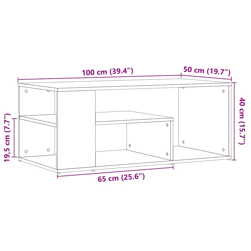 Salontafel 100x50x40 cm bewerkt hout artisanaal eikenkleurig is nu te koop bij PeponiXL, paradijselijk wonen!
