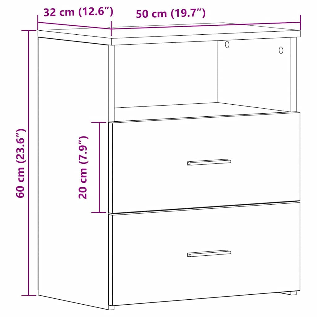 Nachtkastjes 2 st 50x32x60cm bewerkt hout artisanaal eikenkleur is nu te koop bij PeponiXL, paradijselijk wonen!