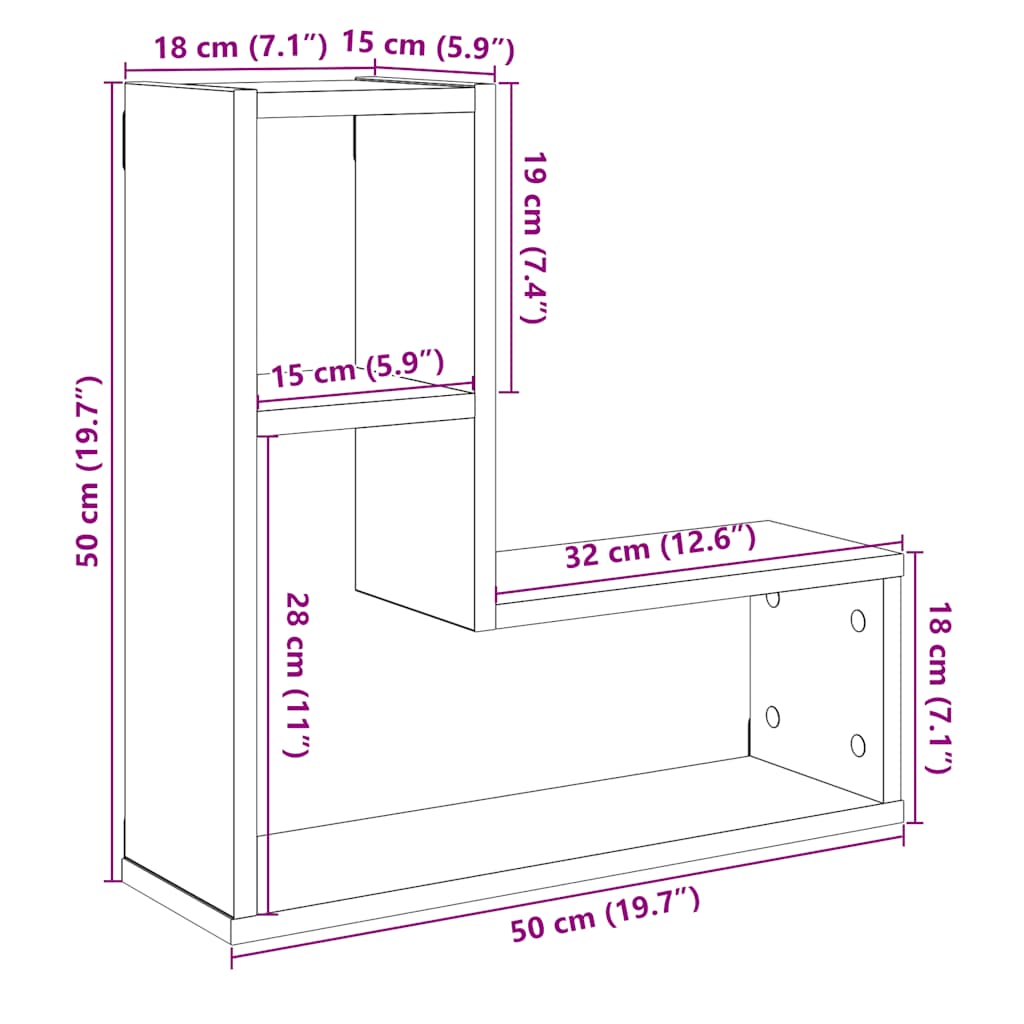 Wandschappen kubus 2 st 50x15x50 cm bewerkt hout oud houtkleur is nu te koop bij PeponiXL, paradijselijk wonen!