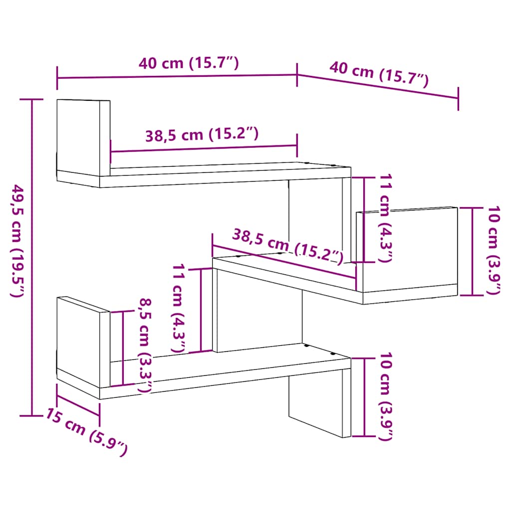 Hoekwandschappen 2 st 40x40x49,5 cm bewerkt hout oud houtkleur is nu te koop bij PeponiXL, paradijselijk wonen!