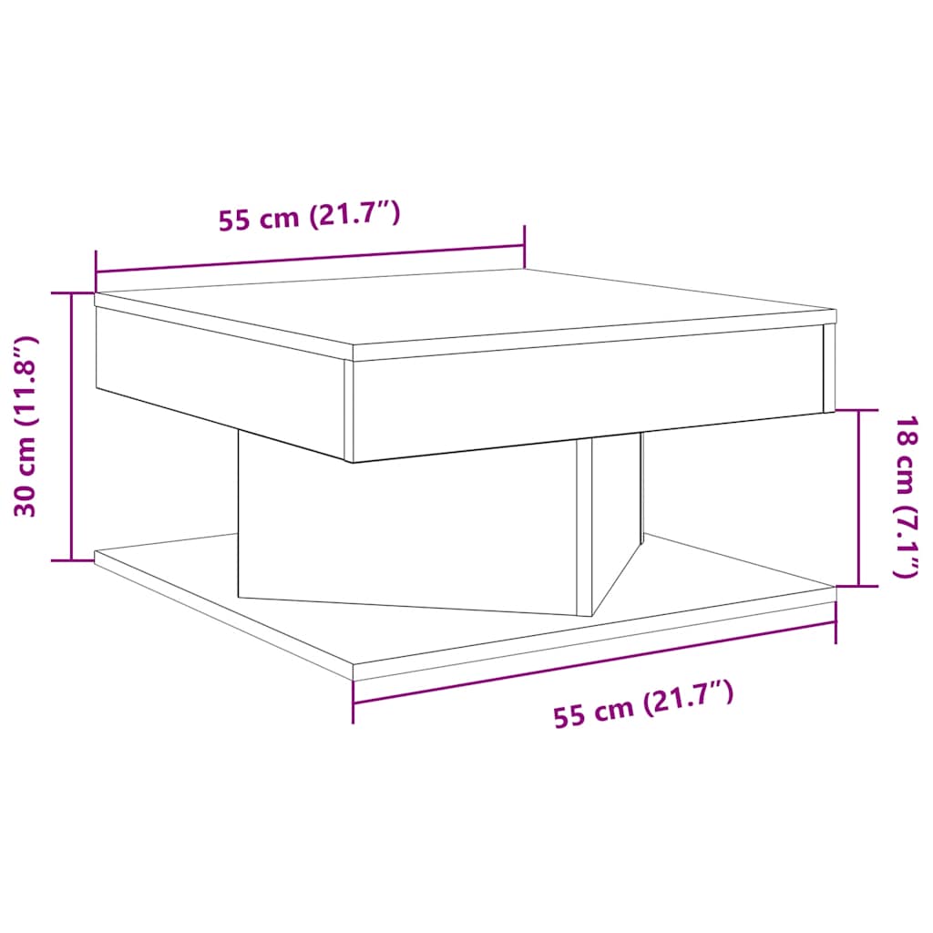 Salontafel 55x55x30 cm bewerkt hout artisanaal eikenkleurig is nu te koop bij PeponiXL, paradijselijk wonen!