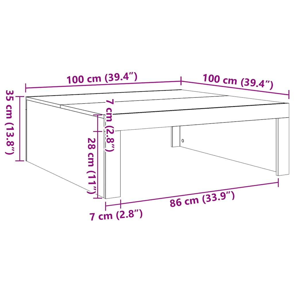Salontafel 100x100x35 cm bewerkt hout oude houtkleurig is nu te koop bij PeponiXL, paradijselijk wonen!