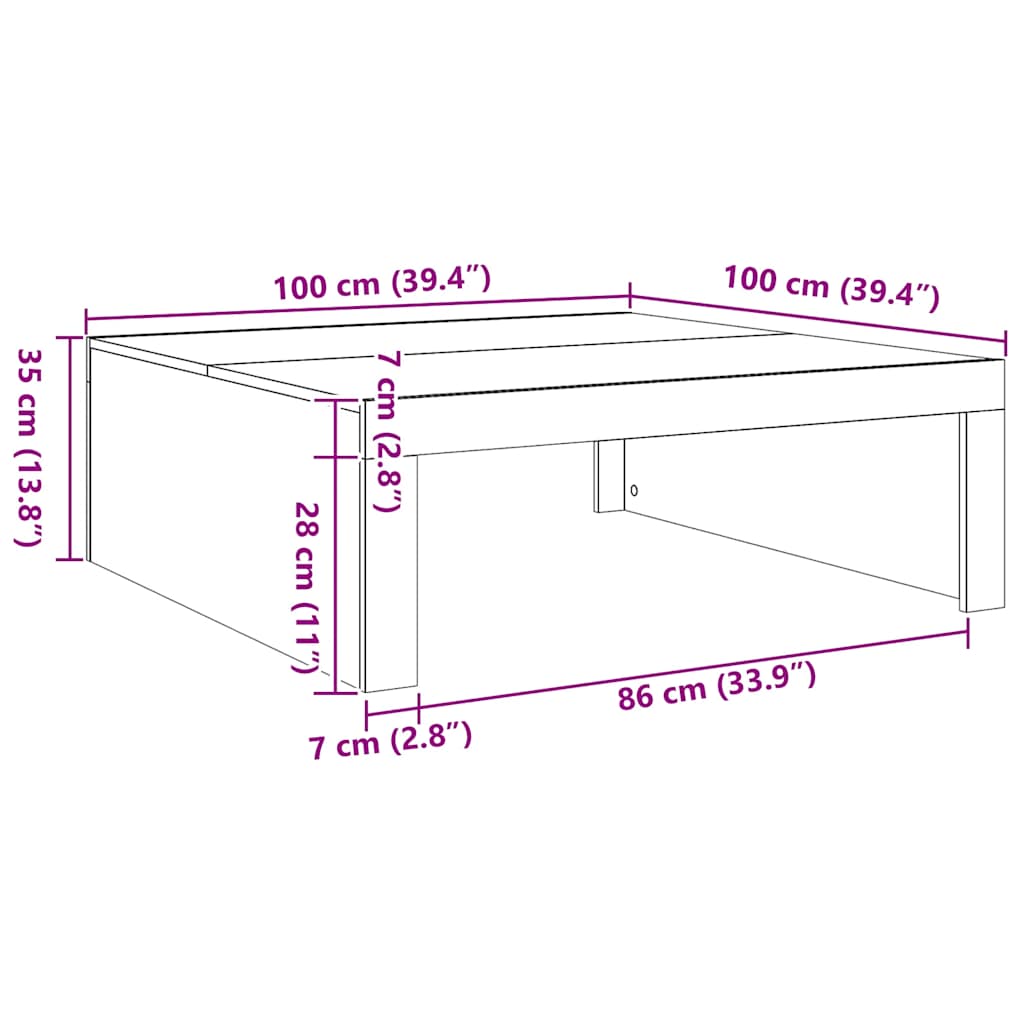 Salontafel 100x100x35 cm bewerkt hout artisanaal eikenkleurig is nu te koop bij PeponiXL, paradijselijk wonen!