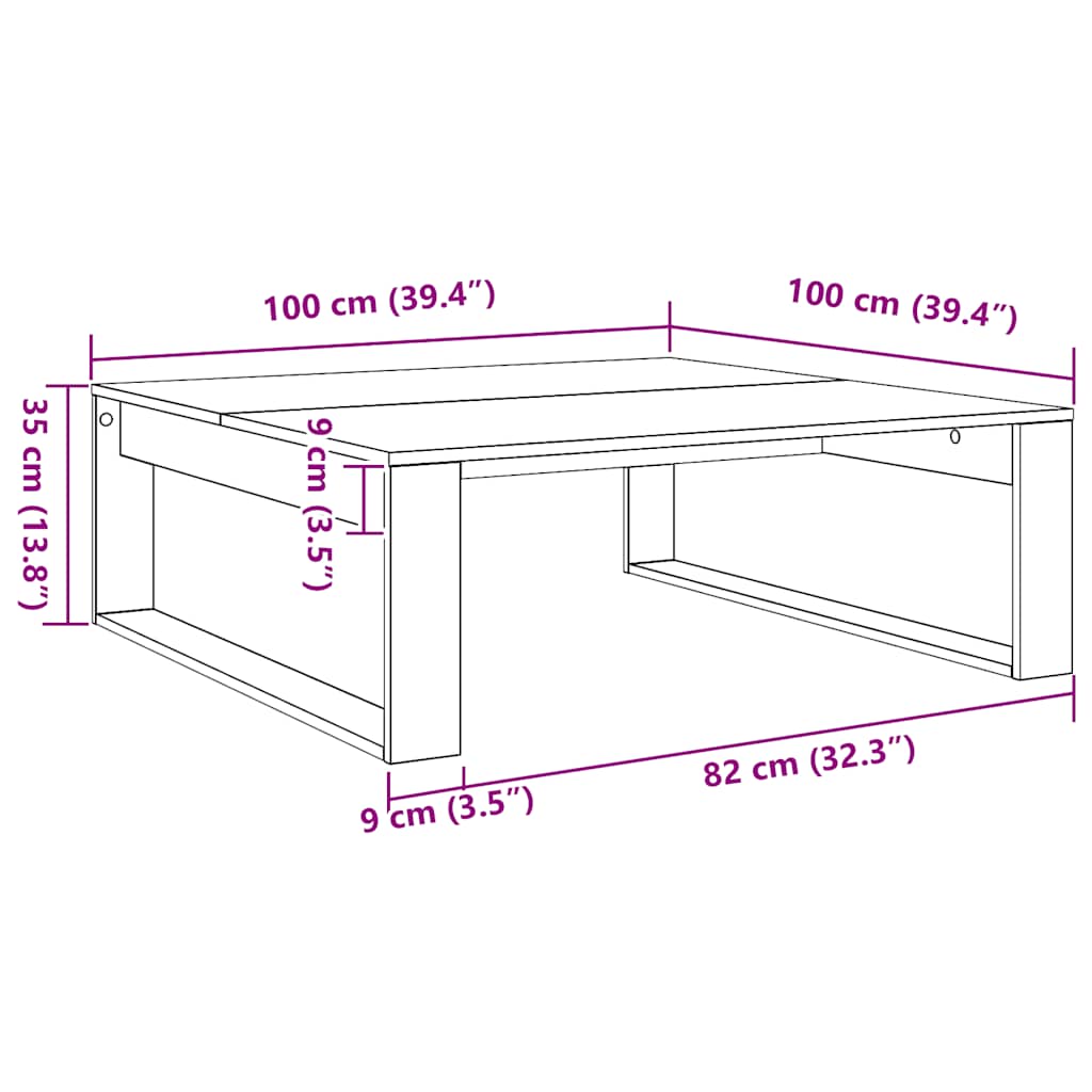 Salontafel 100x100x35 cm bewerkt hout artisanaal eikenkleurig is nu te koop bij PeponiXL, paradijselijk wonen!