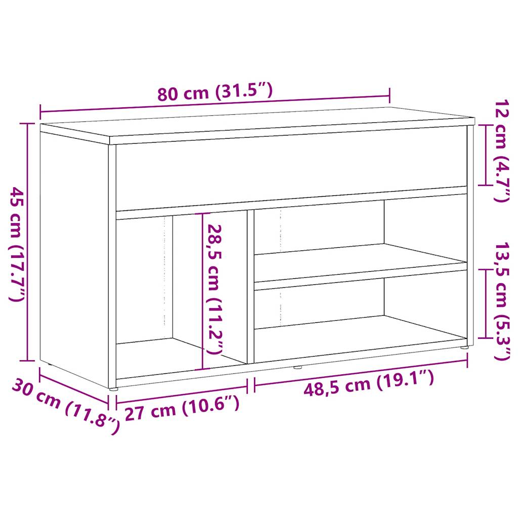 Schoenenbankje 80x30x45 cm bewerkt hout artisanaal eikenkleur is nu te koop bij PeponiXL, paradijselijk wonen!