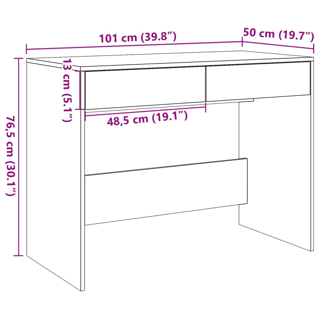 Bureau 101x50x76,5 cm bewerkt hout artisanaal eikenkleur is nu te koop bij PeponiXL, paradijselijk wonen!