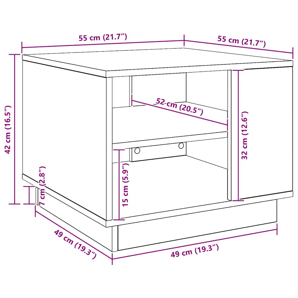 Salontafel 55x55x42 cm bewerkt hout artisanaal eikenkleurig is nu te koop bij PeponiXL, paradijselijk wonen!