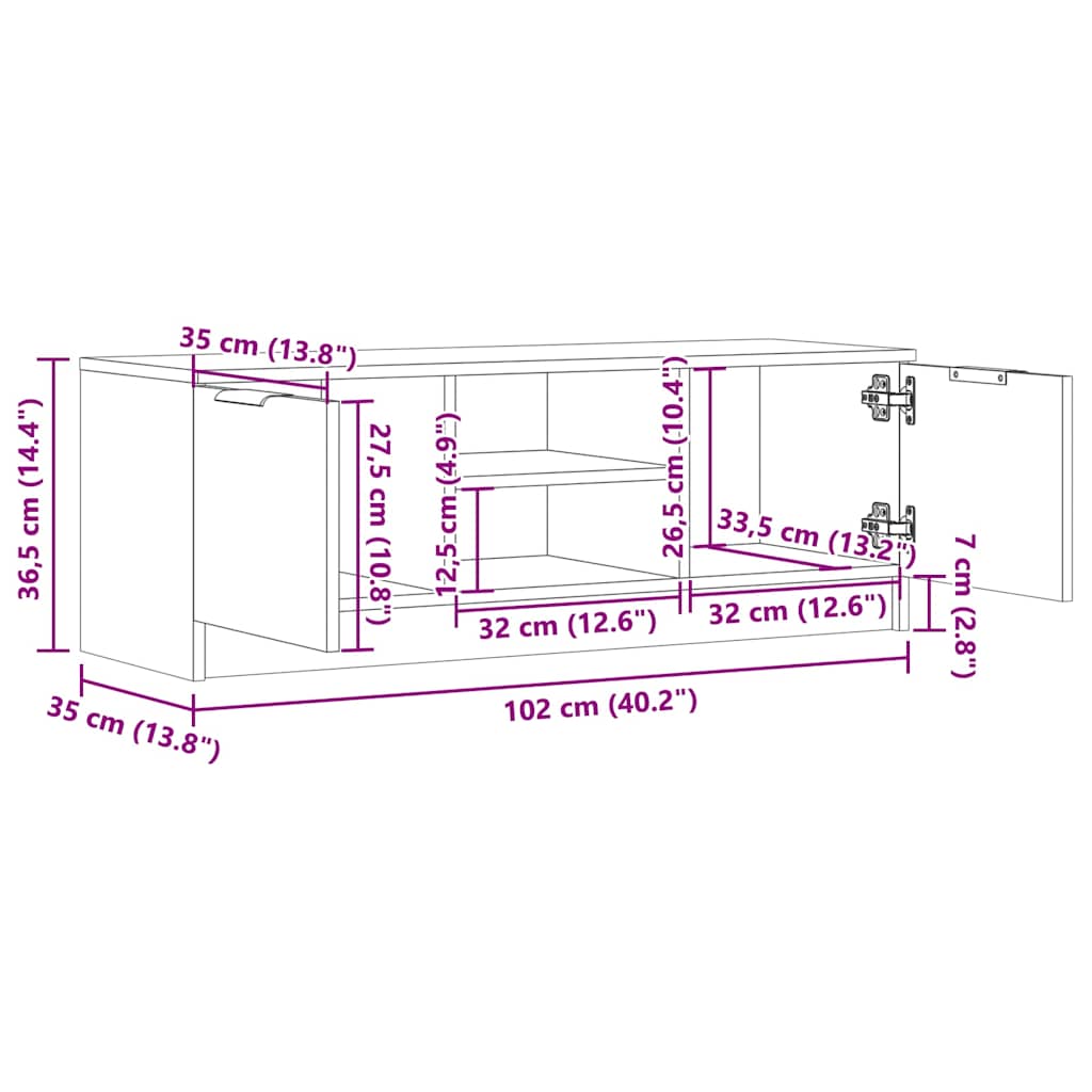 Tv-meubel 102x35x36,5 cm bewerkt hout oud houtkleurig is nu te koop bij PeponiXL, paradijselijk wonen!