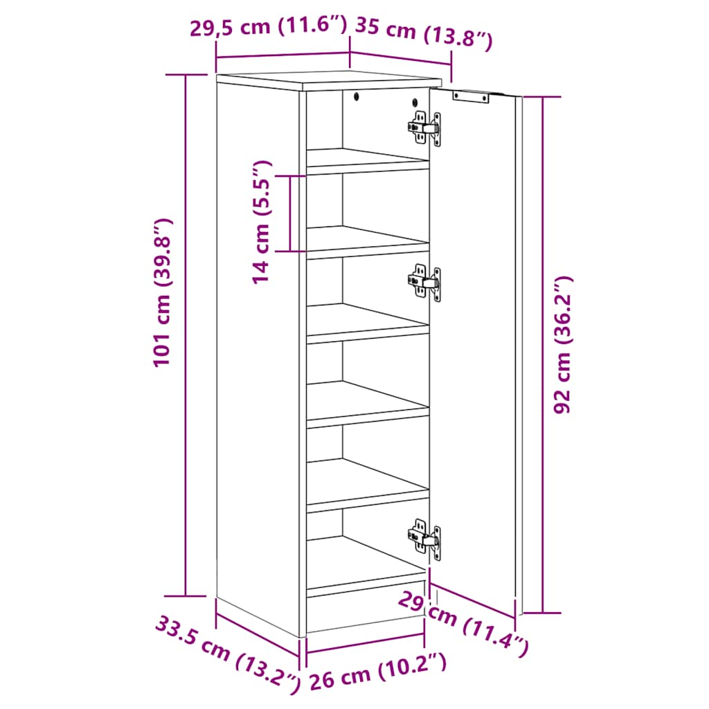 Schoenenkast 29,5x35x100,5 cm bewerkt hout artisanaal eiken is nu te koop bij PeponiXL, paradijselijk wonen!