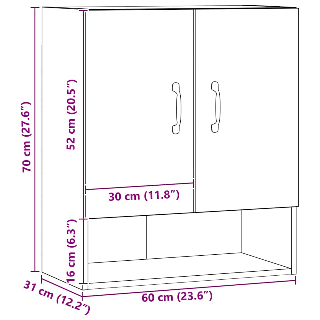 Wandkast 60x31x70 cm bewerkt hout artisanaal eikenkleur is nu te koop bij PeponiXL, paradijselijk wonen!