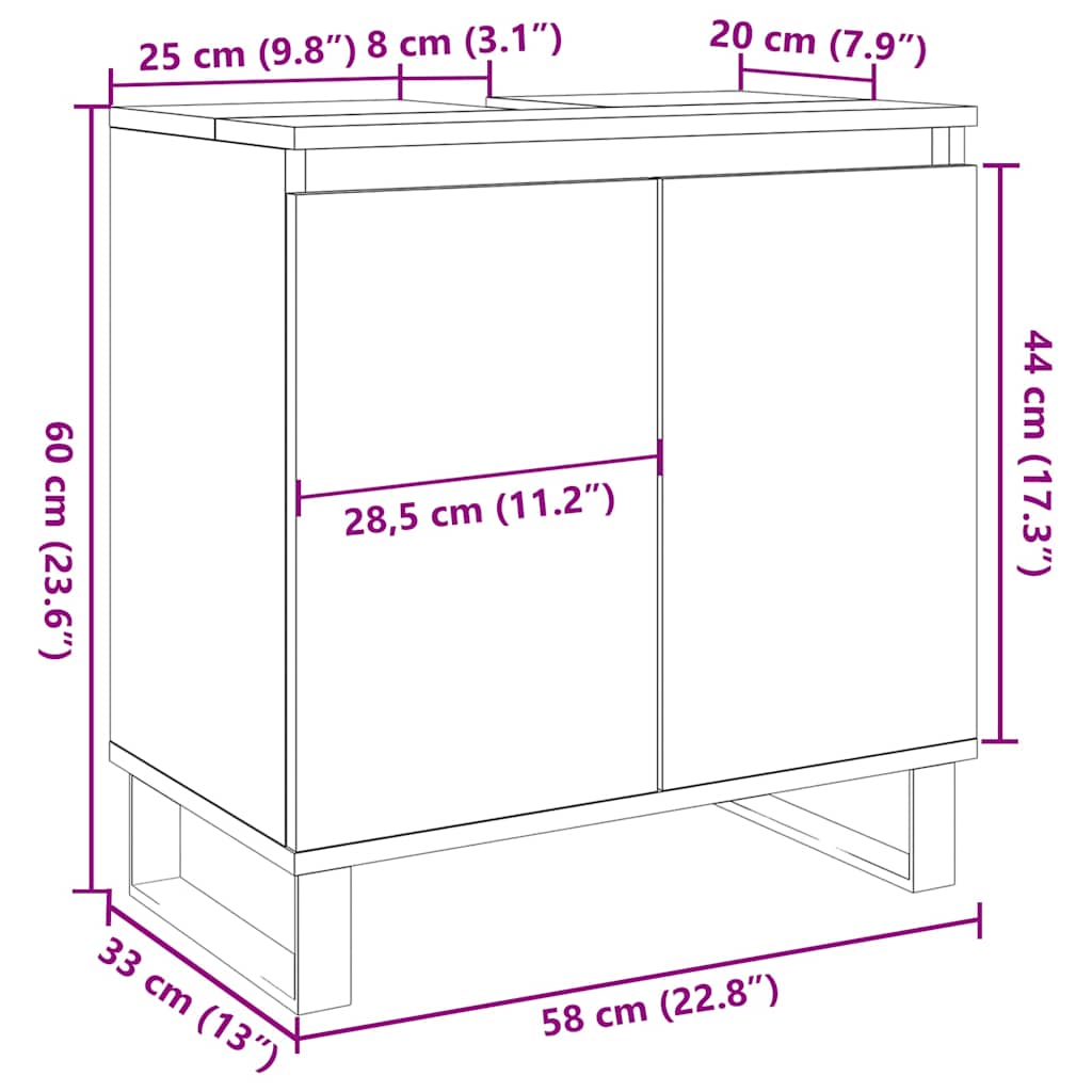 Badkamerkast 58x33x60 cm bewerkt hout betongrijs is nu te koop bij PeponiXL, paradijselijk wonen!