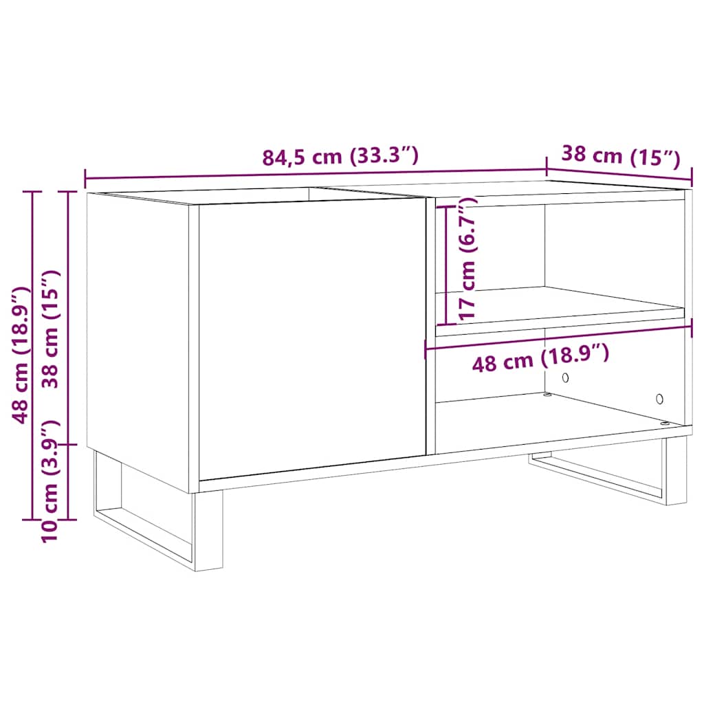 Platenkast 84,5x38x48 cm bewerkt hout oud houtkleurig is nu te koop bij PeponiXL, paradijselijk wonen!