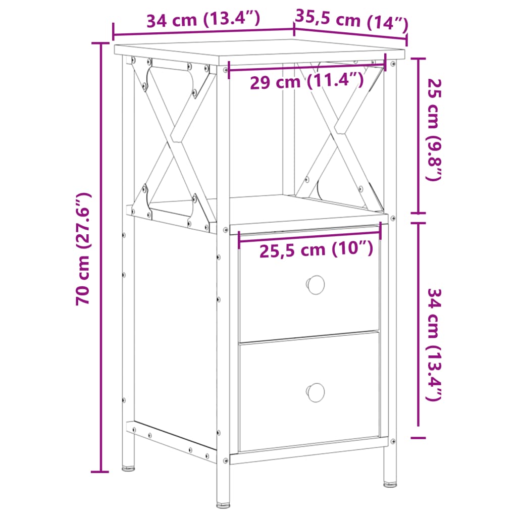 Nachtkastjes 2 st 34x35,5x70 cm bewerkt hout oud houtkleurig is nu te koop bij PeponiXL, paradijselijk wonen!