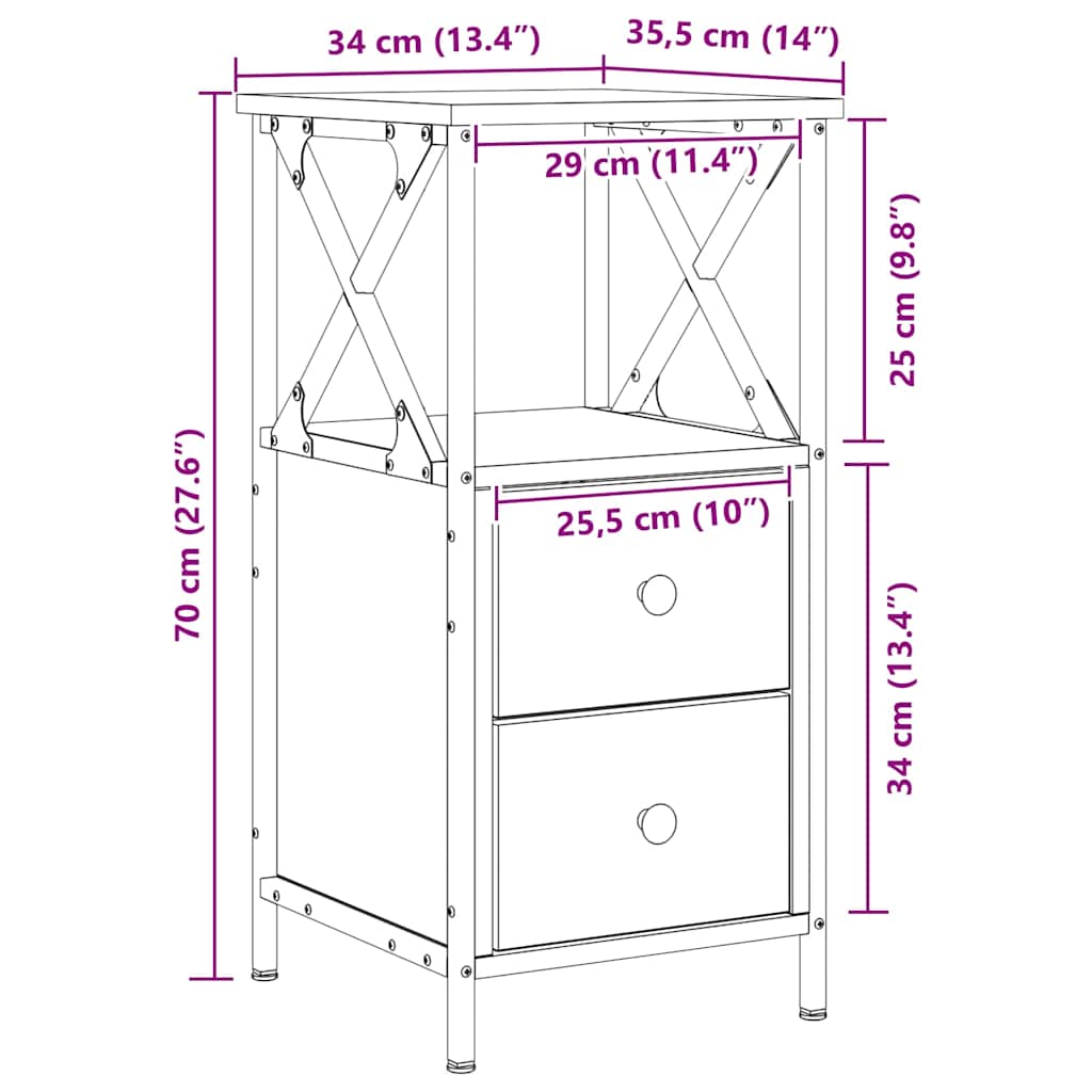 Nachtkastjes 2 st 34x35,5x70 cm bewerkt hout artisanaal eiken is nu te koop bij PeponiXL, paradijselijk wonen!