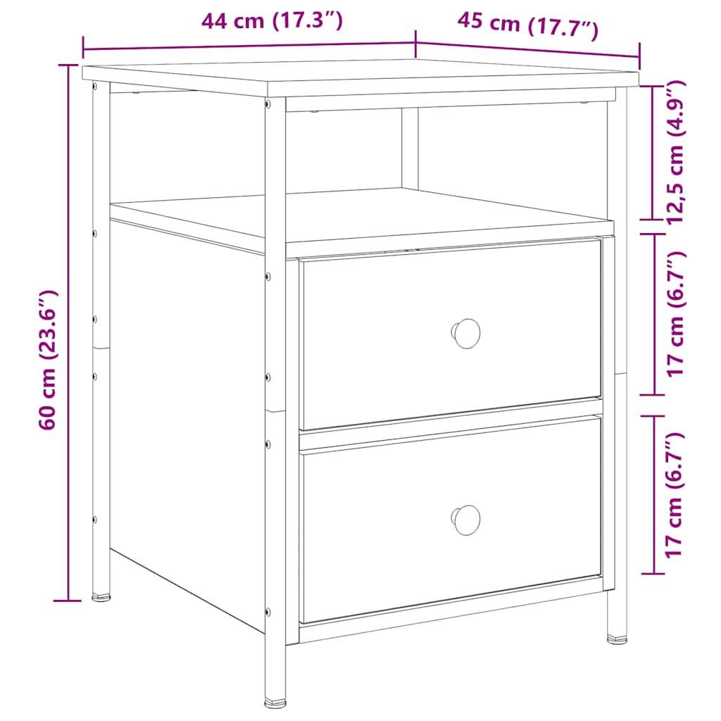 Nachtkastjes 2 st 44x45x60cm bewerkt hout artisanaal eikenkleur is nu te koop bij PeponiXL, paradijselijk wonen!