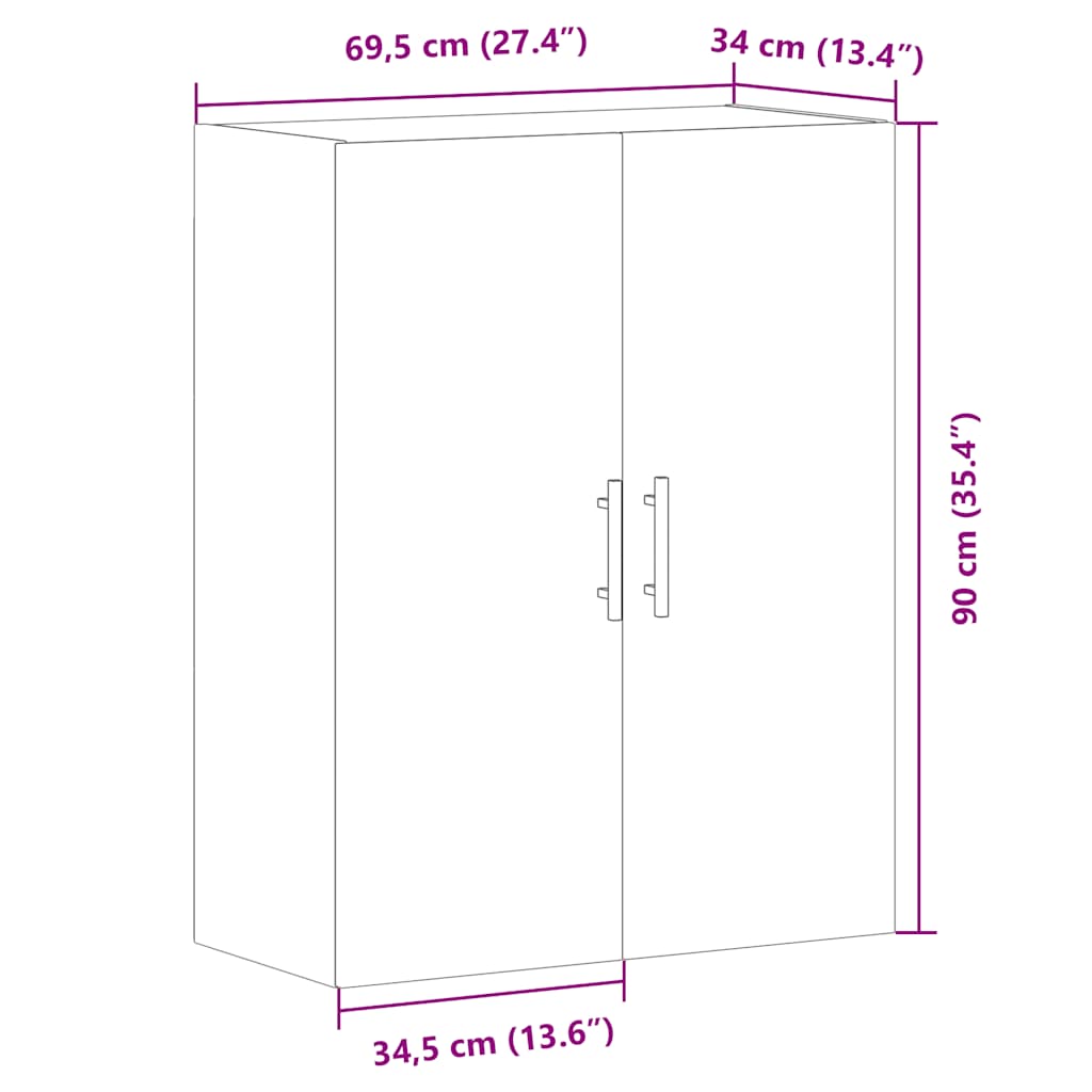Wandkast 69,5x34x90 cm oud houtkleurig is nu te koop bij PeponiXL, paradijselijk wonen!