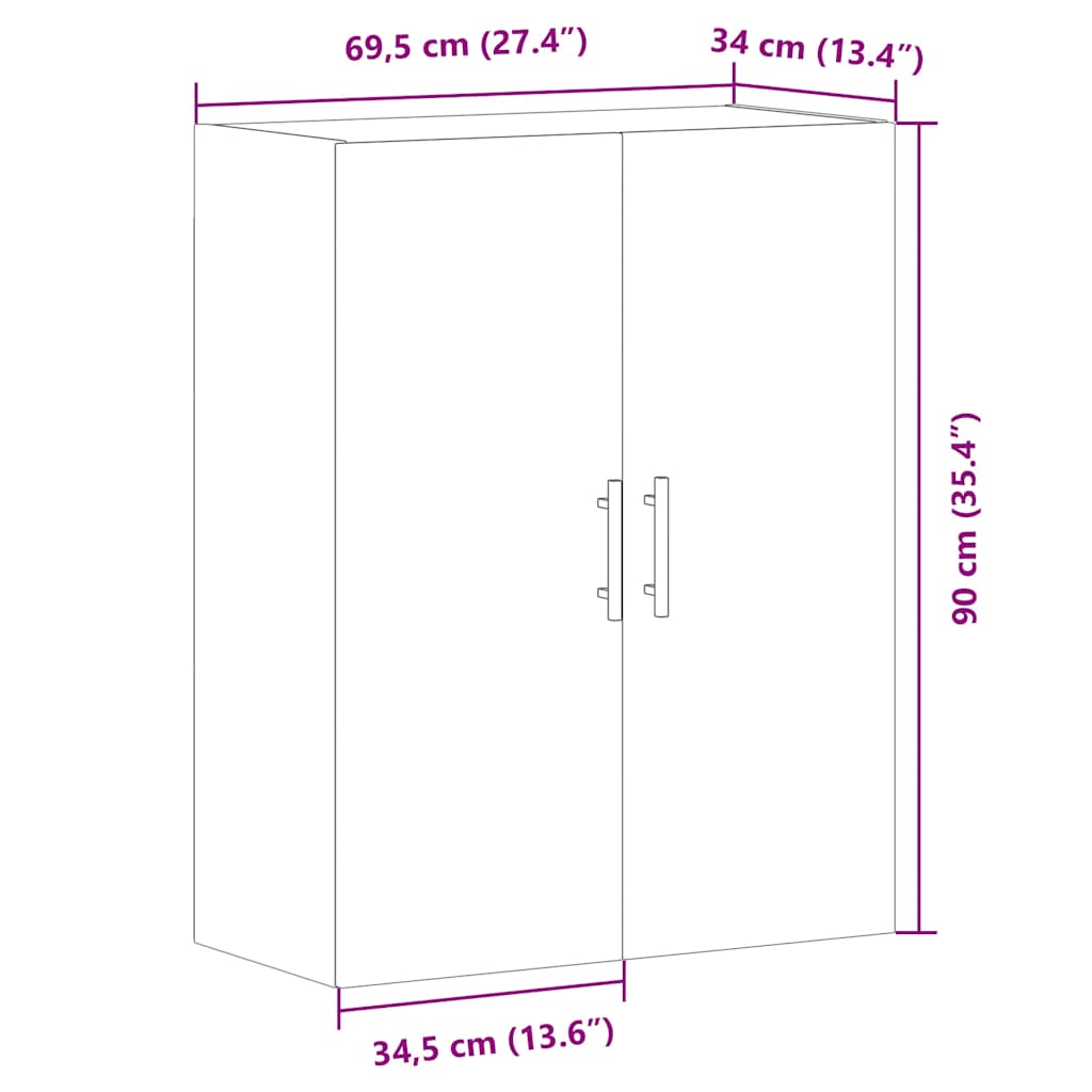Wandkast 69,5x34x90 cm artisanaal eikenkleurig is nu te koop bij PeponiXL, paradijselijk wonen!