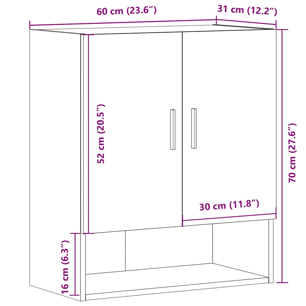 Wandkast 60x31x70 cm bewerkt hout artisanaal eikenkleur is nu te koop bij PeponiXL, paradijselijk wonen!
