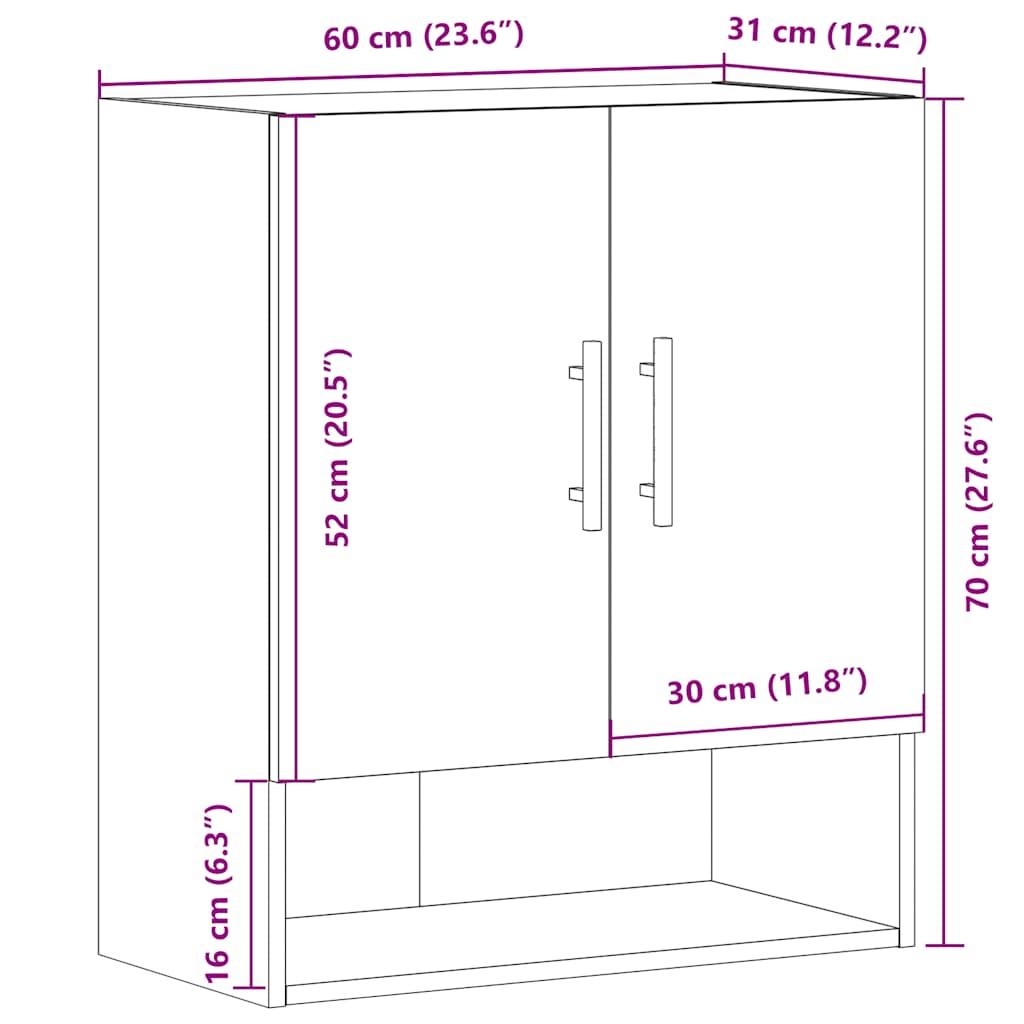 Wandkast 60x31x70 cm bewerkt hout oud houtkleurig is nu te koop bij PeponiXL, paradijselijk wonen!