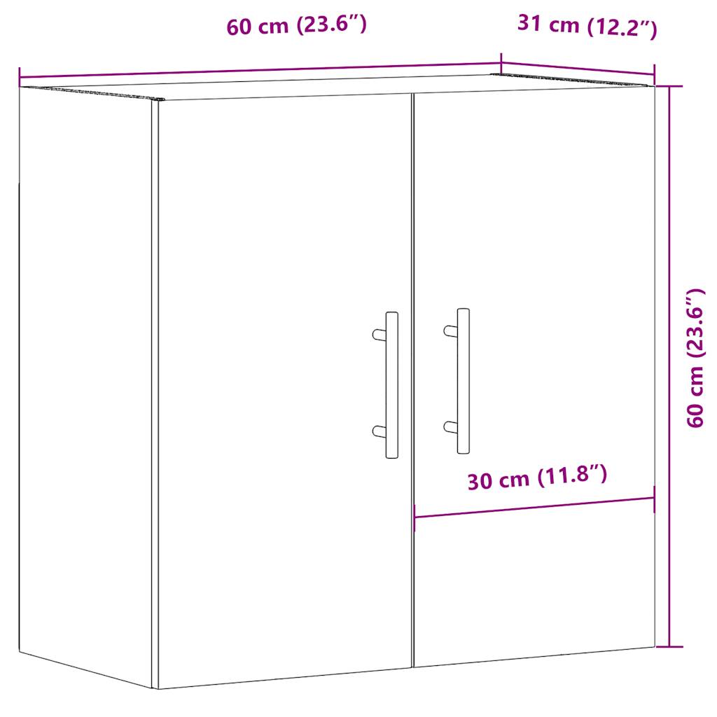 Wandkast 60x31x60 cm bewerkt hout oud houtkleurig is nu te koop bij PeponiXL, paradijselijk wonen!