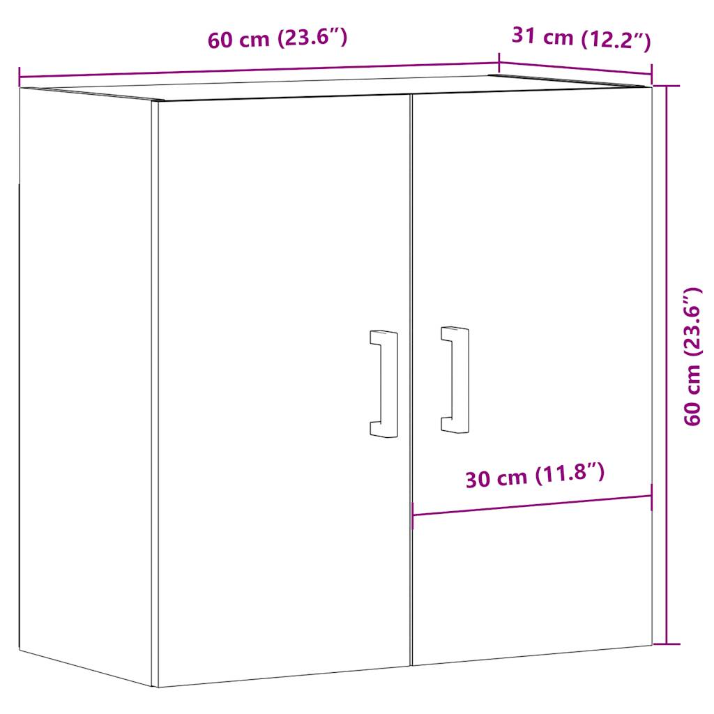 Wandkast 60x31x60 cm bewerkt hout artisanaal eikenkleurig is nu te koop bij PeponiXL, paradijselijk wonen!
