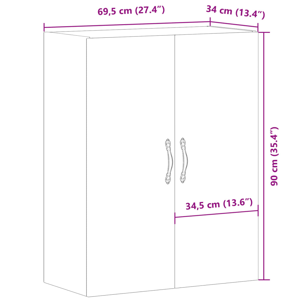 Wandkast 69,5x34x90 cm bewerkt hout oud houtkleurig is nu te koop bij PeponiXL, paradijselijk wonen!