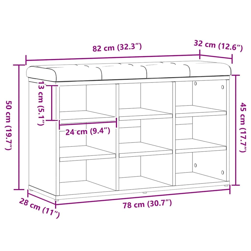 Schoenenbank 82x32x50 cm bewerkt hout artisanaal eikenkleur is nu te koop bij PeponiXL, paradijselijk wonen!