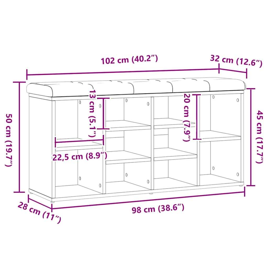 Schoenenbank 102x32x50 cm bewerkt hout artisanaal eikenkleur is nu te koop bij PeponiXL, paradijselijk wonen!