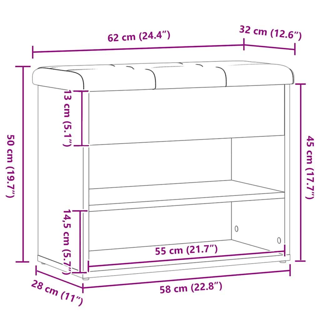 Schoenenbank 62x32x50 cm bewerkt hout artisanaal eikenkleur is nu te koop bij PeponiXL, paradijselijk wonen!