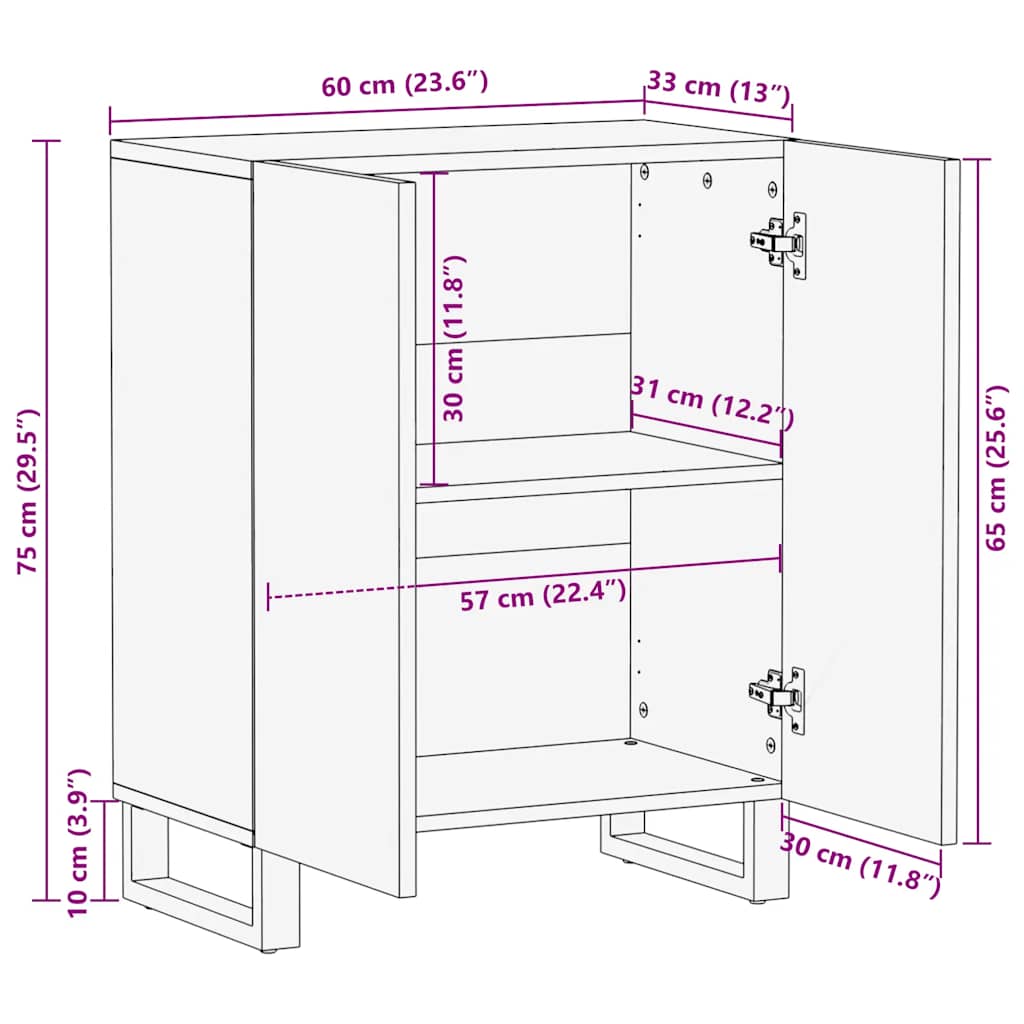 Dressoir 60x33x75 cm massief mangohout zwart is nu te koop bij PeponiXL, paradijselijk wonen!