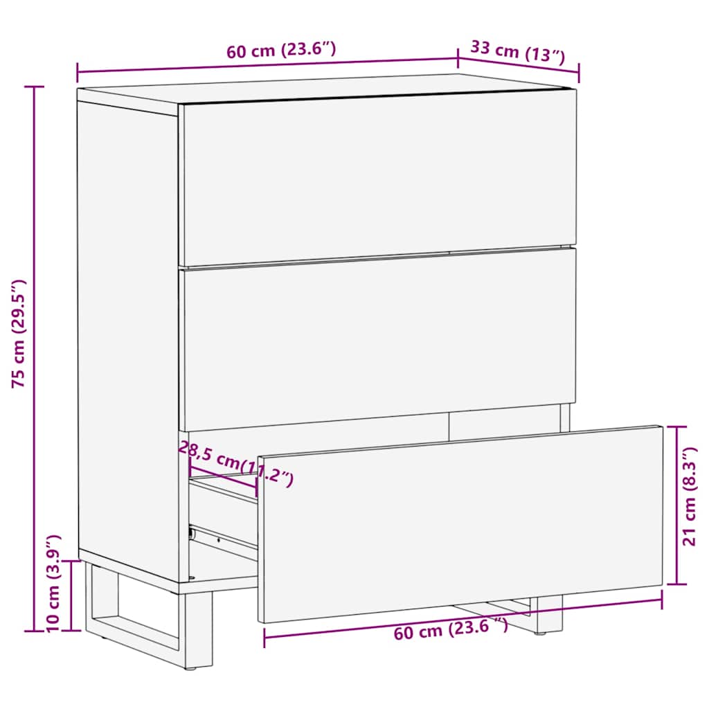 Dressoir 60x33x75 cm massief mangohout zwart is nu te koop bij PeponiXL, paradijselijk wonen!