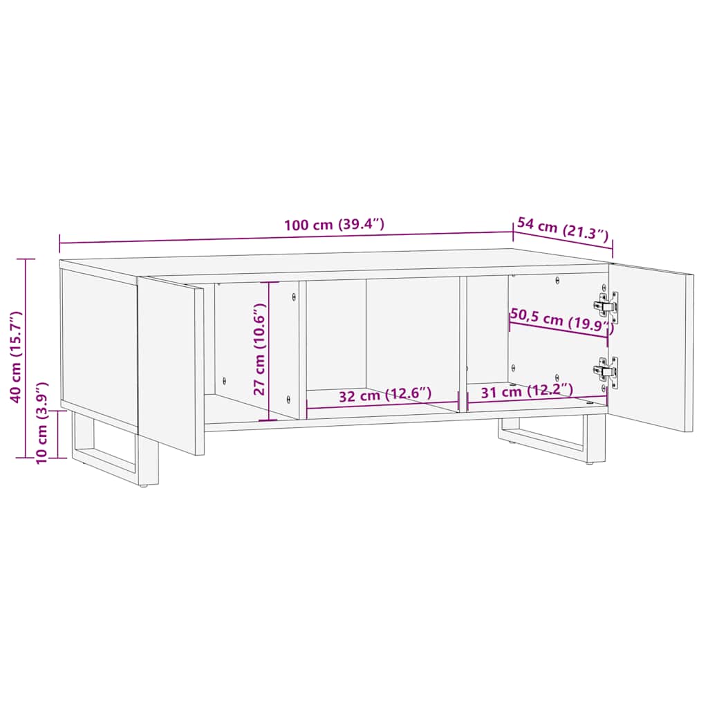 Salontafel 100x54x40 cm massief mangohout zwart is nu te koop bij PeponiXL, paradijselijk wonen!