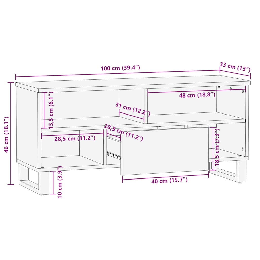 Tv-meubel 100x33x46 cm massief mangohout zwart is nu te koop bij PeponiXL, paradijselijk wonen!
