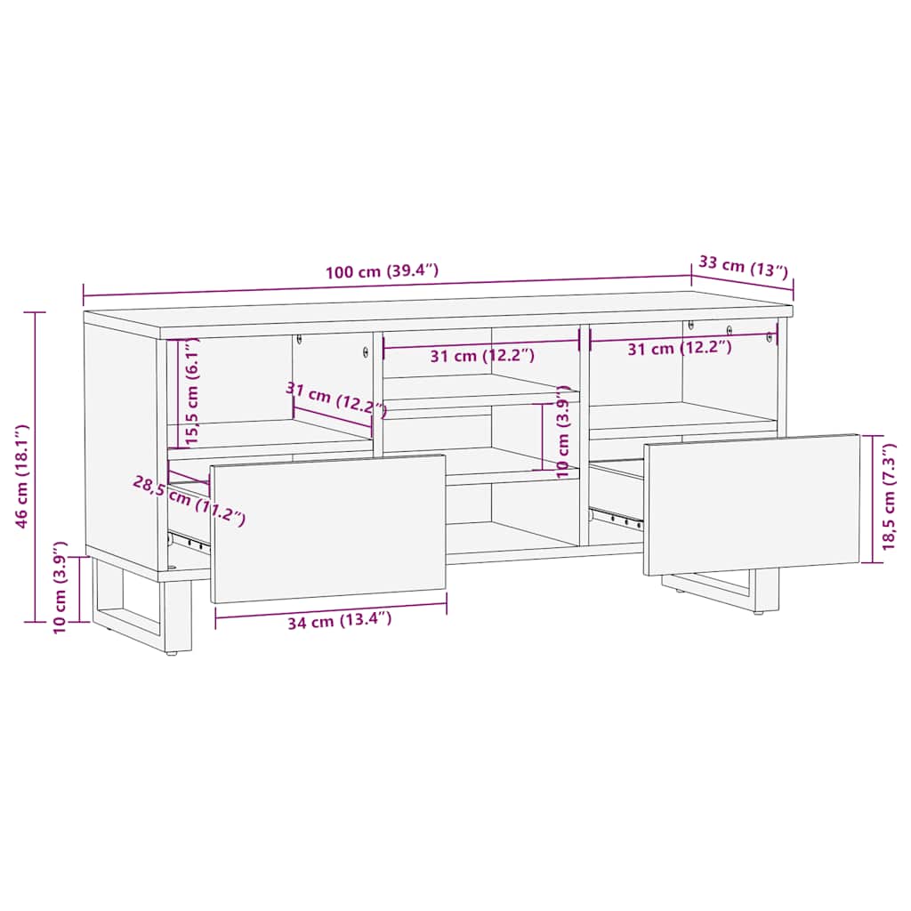 Tv-meubel 100x33x46 cm massief mangohout zwart is nu te koop bij PeponiXL, paradijselijk wonen!